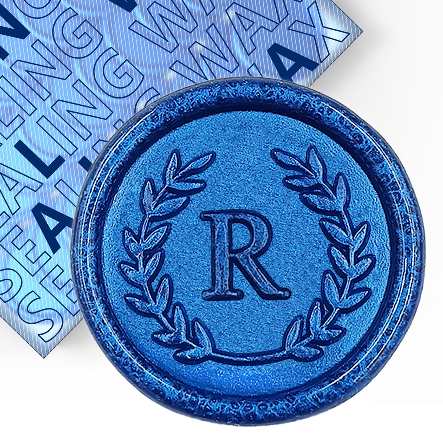 50Pcs Blue Letter R Adhesive Wax Seal Stickers, Hand-Made, No Need Seal Stamp, Tear and Use Wax Stickers for Wedding Invitations, Envelopes, Christmas Gift
