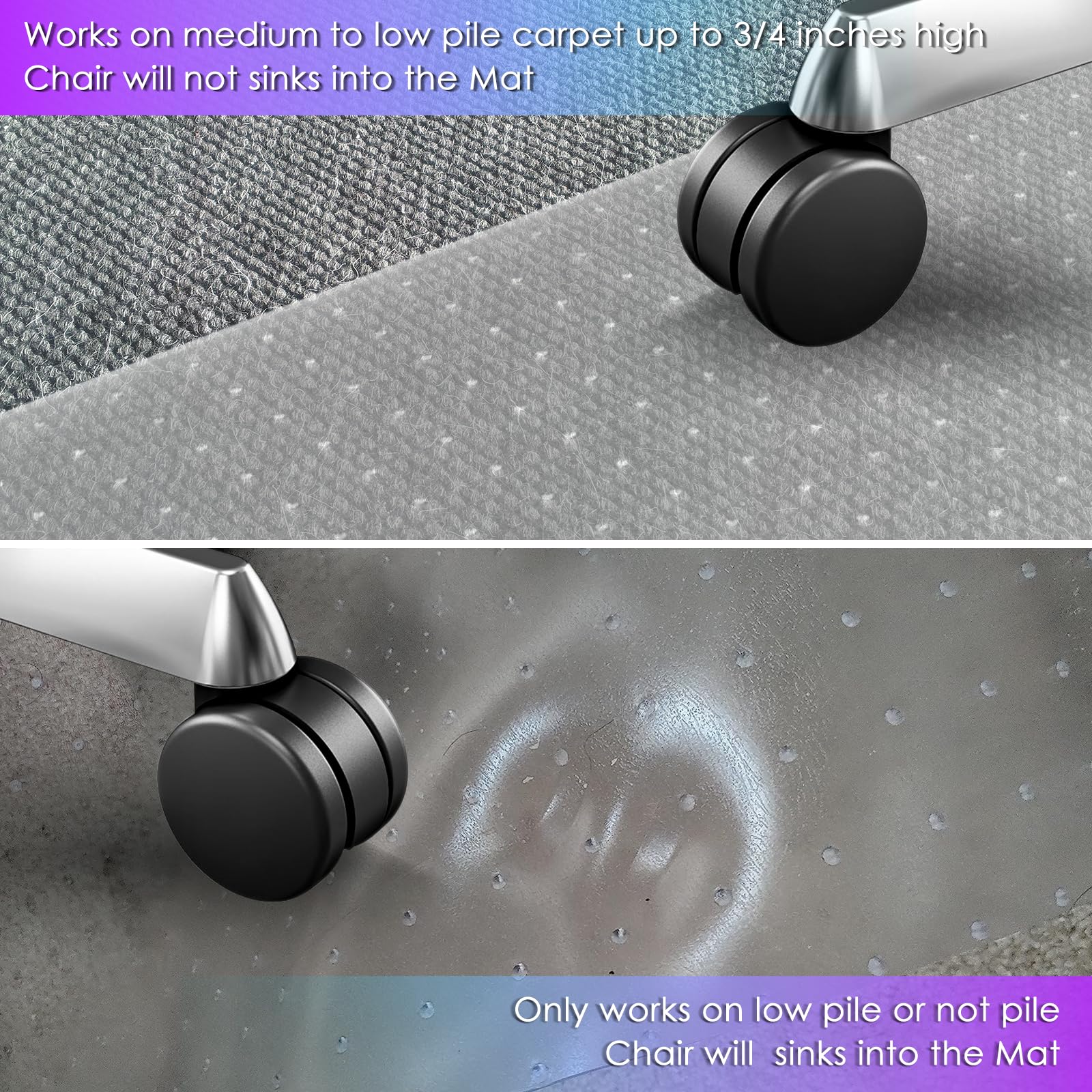 Vicwe Office Chair Mat for Carpet 36x 48 Heavy Duty Chair Mat for Carpeted Floors Easy Rolling Hard — view 6