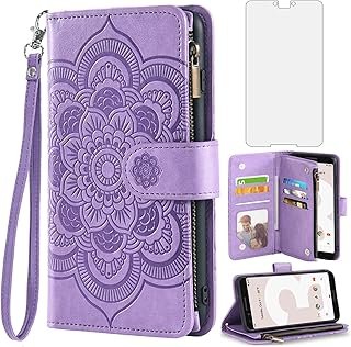 Asuwish Compatible with Google Pixel 3 XL Wallet Case and Tempered Glass Screen Protector Flower Leather Flip Credit Card Holder Stand Cell Phone Cover for Pixel3XL Pixel3 LX Pixle 3XL Women Purple
