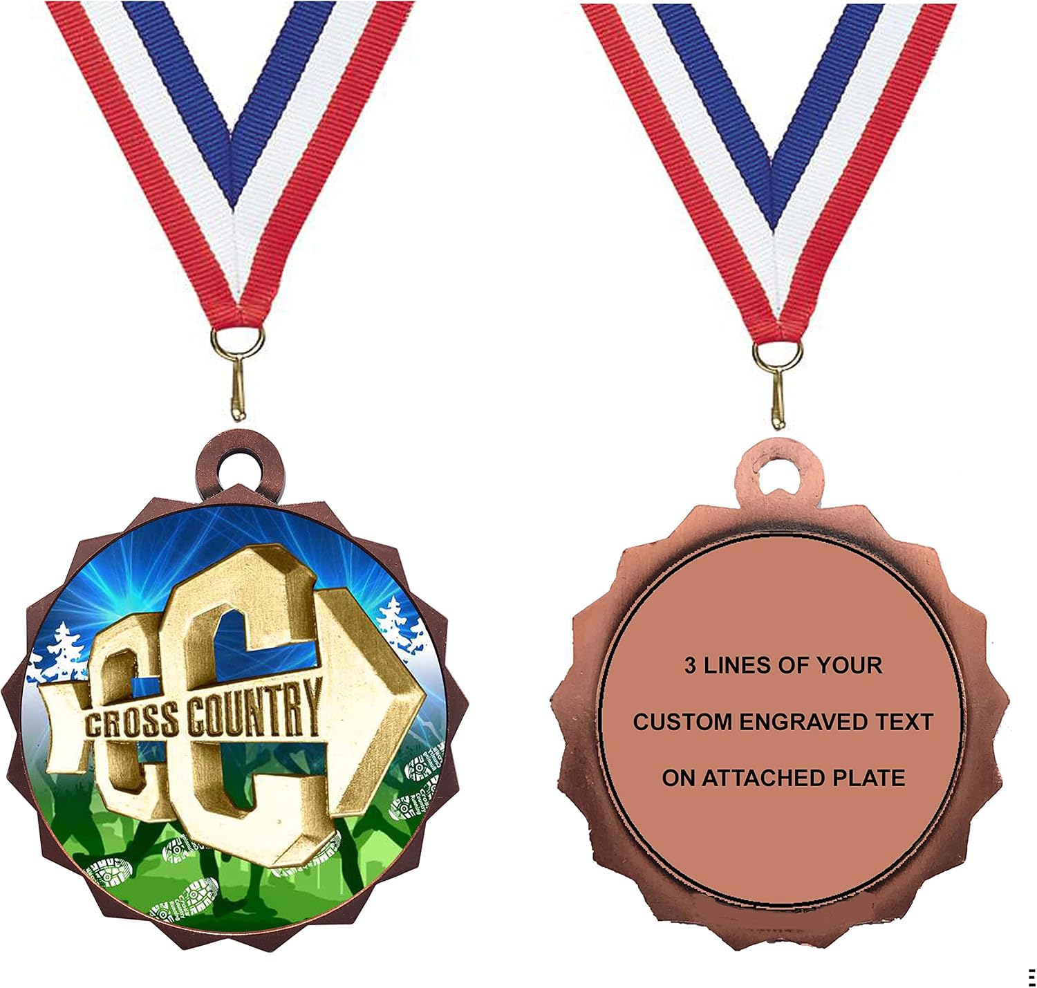 Express Medals 1 to 50 Packs Engraved Personalized Custom Bronze Cross Country Medals Trophy Award with Neck Ribbon Medal Trophies Custom X Running Runner Race