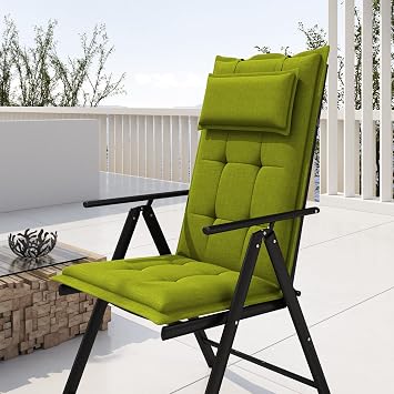 Sunnypillow – Pack of 2 Garden Chair Cushions with Removable Head Cushion 120 x 50 x 9 cm High-Backed Chair Cushion – Green