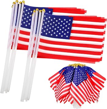 300 Pcs Small American Flags on Stick Plastic 4th of July USA Flag, 5.5 x 8.3 Inch Hand Held Mini Flags for Independence Day Fourth of July Lawn Memorial Day Parades Patriotic Parties Classic Style