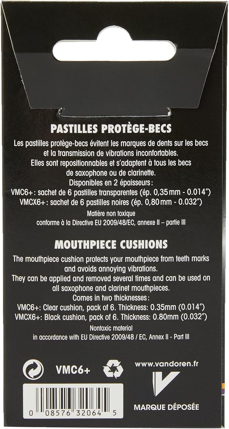 Vandoren Bb Clarinet Bundle with LC21P Ligature 3 Pressure Plates Cap and VMC6 Pack of 6 .014" Thin Mouthpiece Cushions