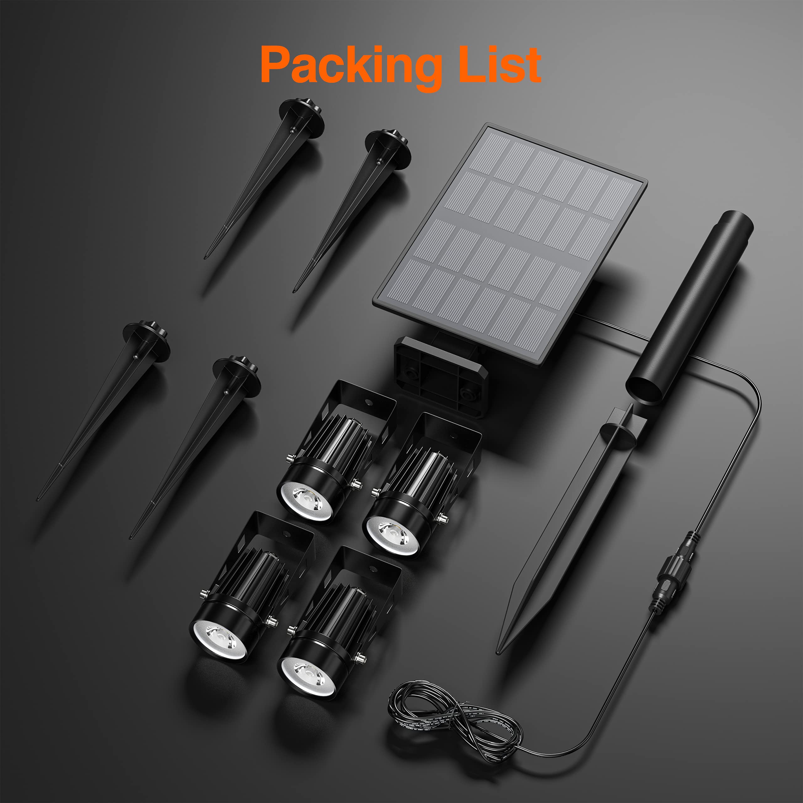 FLOWood Tuinverlichting op zonne-energie, 4-in-1 solarlamp voor tuin, aluminium materialen, waterdicht, led-zonnelamp, buiten, zonnelamp, auto-on/off voor bomen, struiken, tuinpaden, warm licht