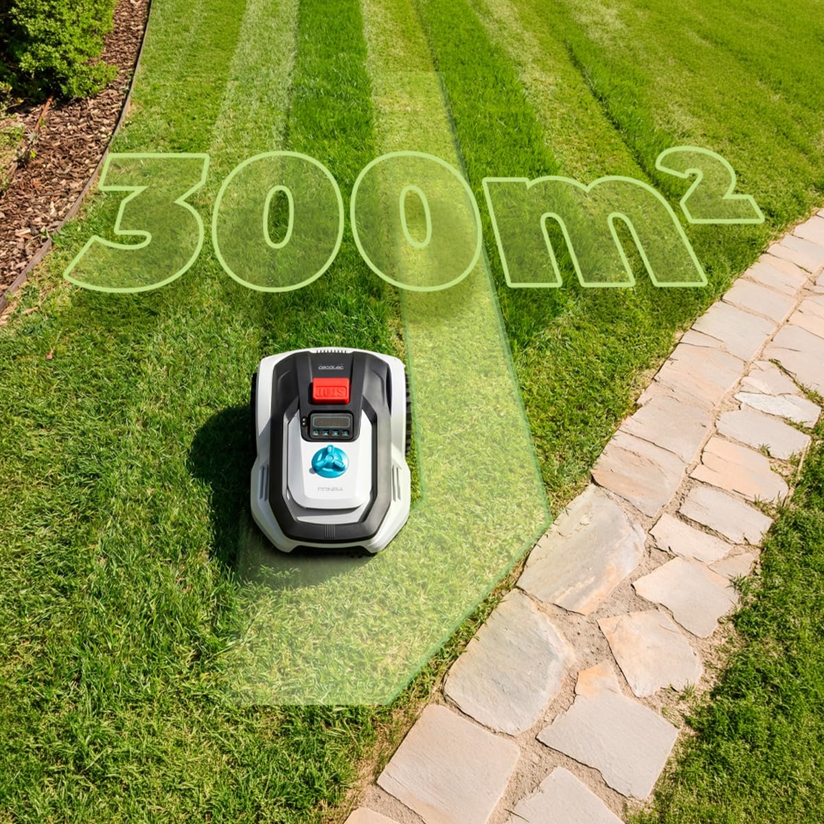 Cecotec Robot Tondeuse Conga Grasshopper 300. Moteur Numérique sans Balais, Surface de 300m2, Pente Maximale de 27%, Contrôle des Lames, Détecteur de Pluie, Plug&Play
