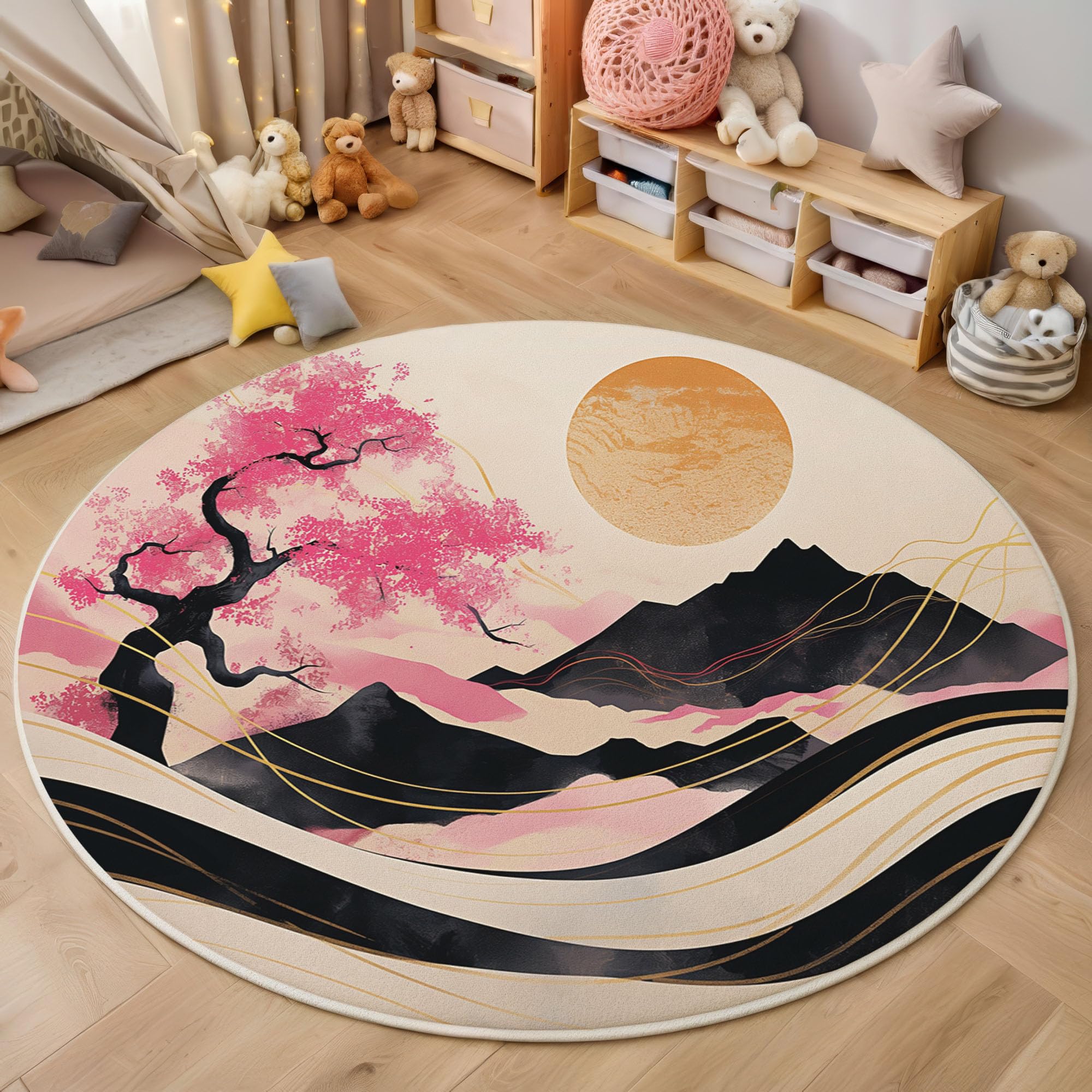 Tapis rond antidérapant pour chambre et salon style japonais