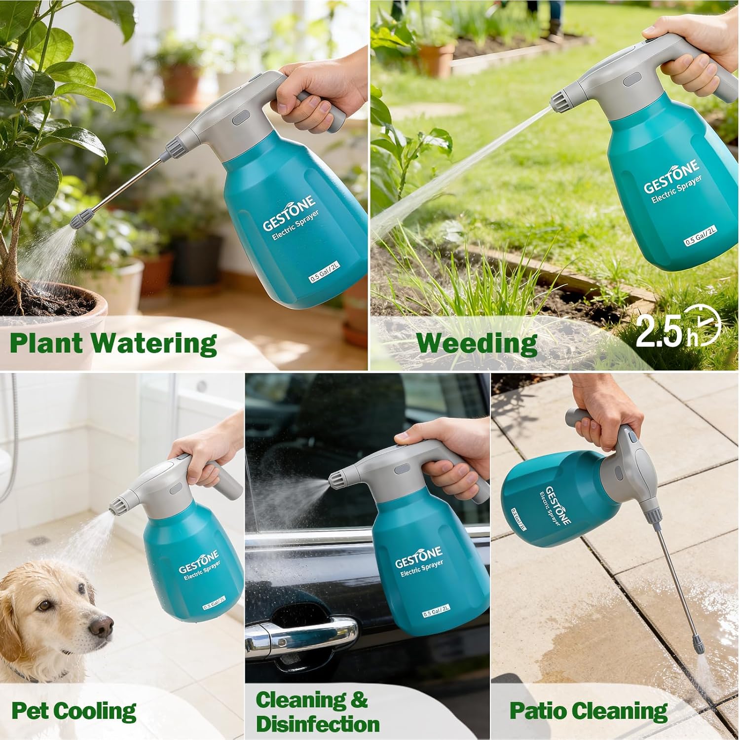 Electric Spray Bottle 2L/0.5 Gallon Plant Mister, Automatic Watering Can Rechargeable Battery Powered Garden Sprayer with Adjustable Nozzle for Plants Fertilizing,Weeding and Cleaning