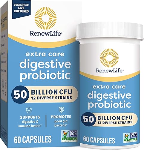 Renew Life - Última flora probiótica cuidado extra - 50 mil millones - suplemento diario de salud digestiva e inmunológica - 30 cápsulas vegetales,