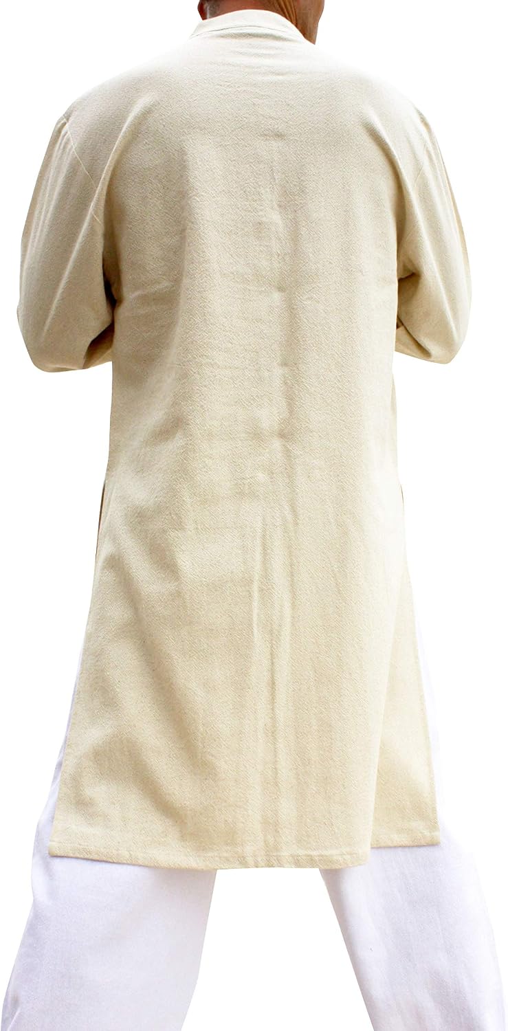 Chinese Collar Mens Long Naval Jacket Many Button Tai Chi Cotton