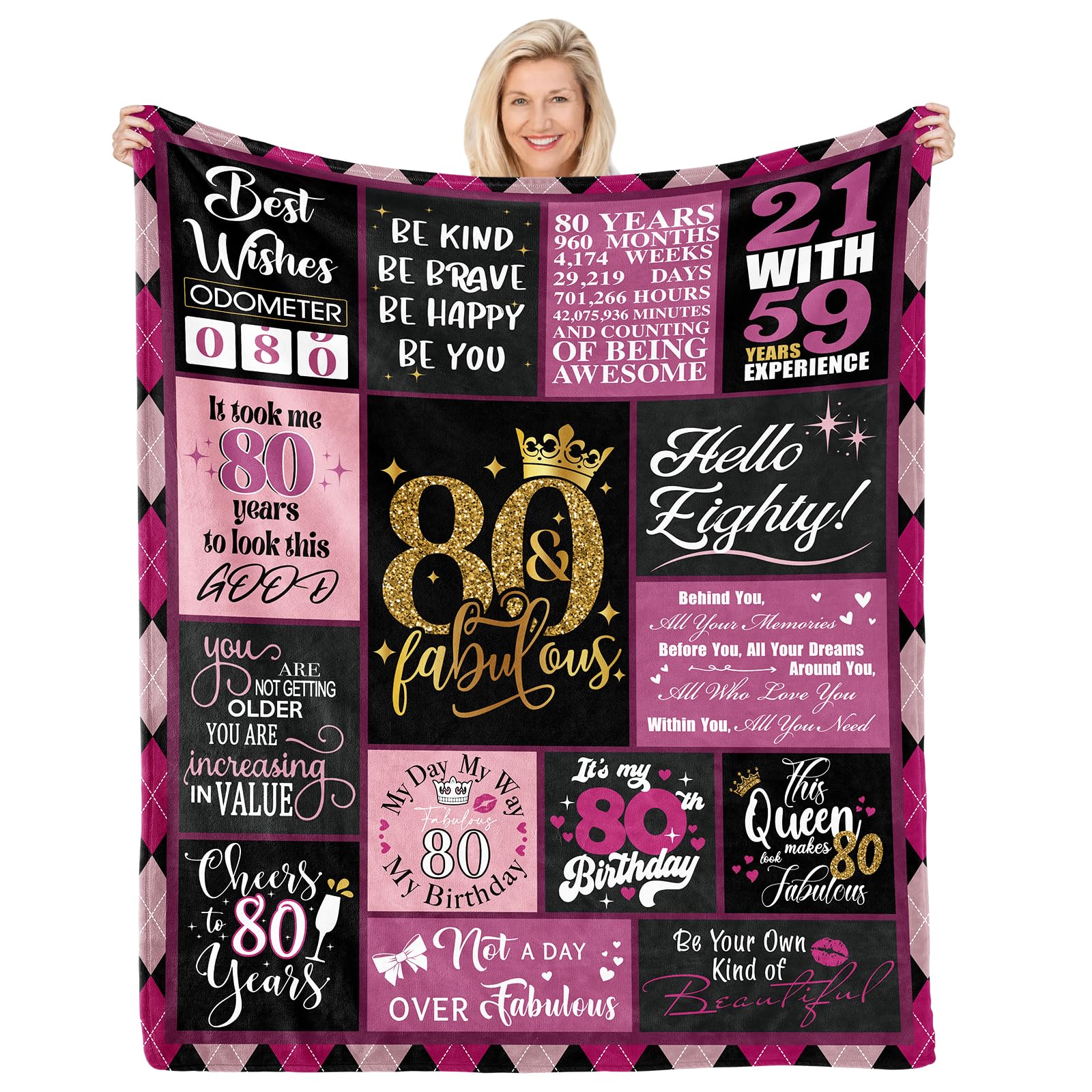 CAPRIFIC 80th Birthday Gifts for Women, 80th Blanket Gifts for Her, Gifts for 80 Year Old Woman, 80th Birthday Decorations for Women