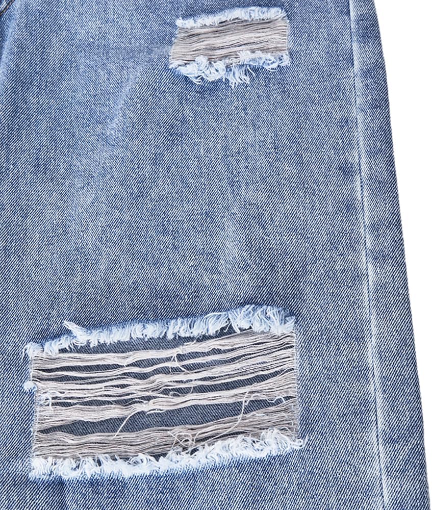 Nivne Tco Tween Girls Jeans Street Style Casual All-Match Ripped Frayed Loose Zipper Fly Washed Blue Denim Pants