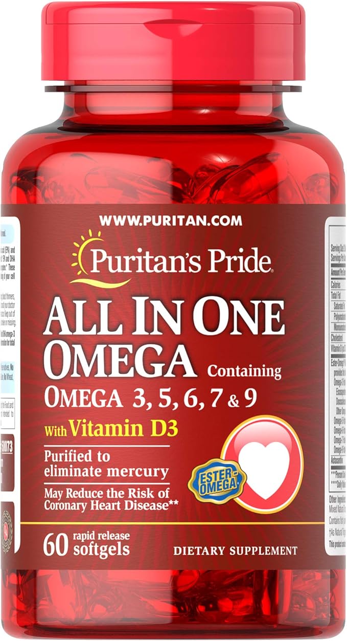 Amazon.com: Puritans Pride All in One Omega 3, 5, 6, 7 and 9 with Vitamin  D3, 60 Count : Health \u0026 Household