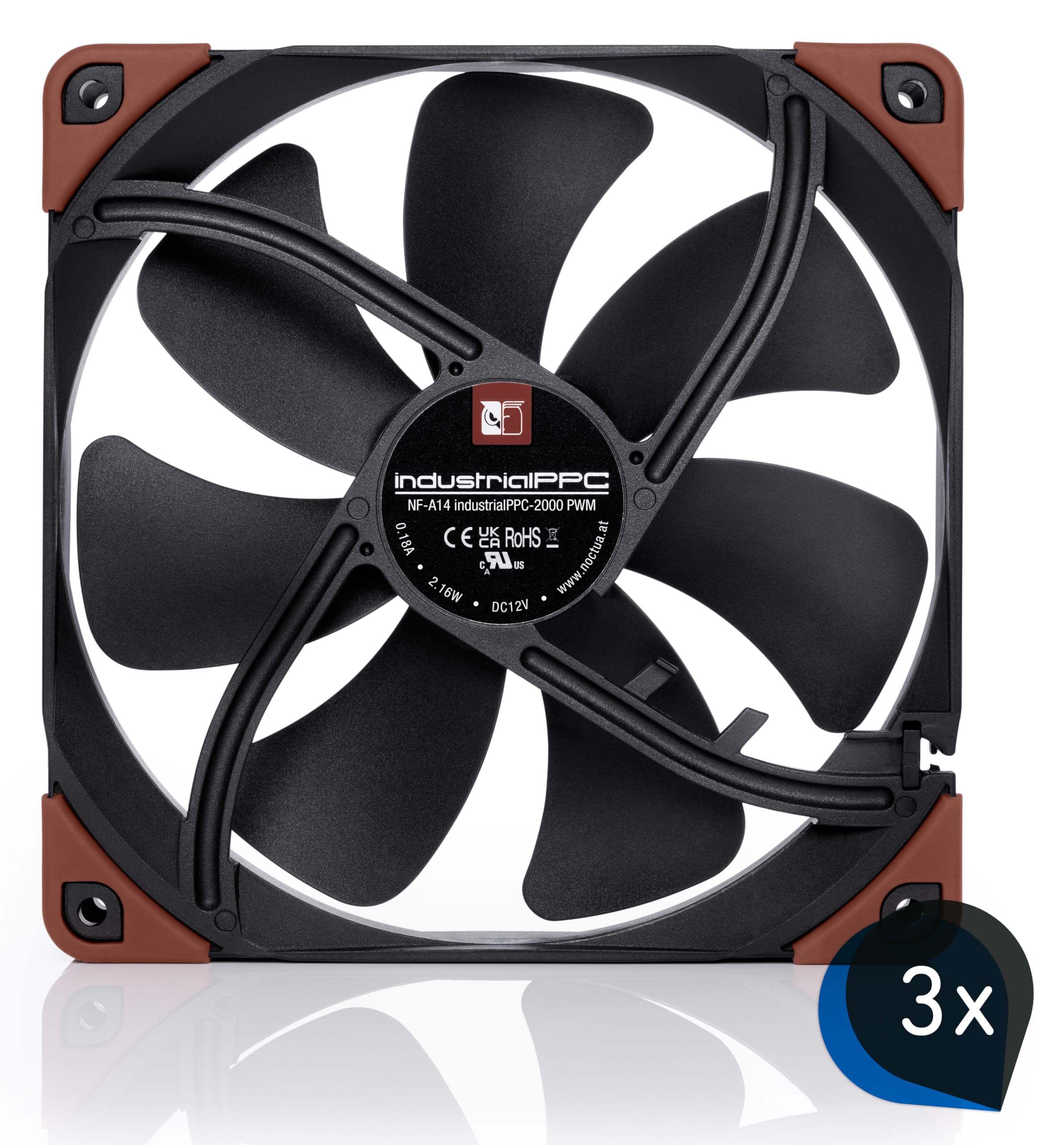 Noctua Paquete: 3x NF-A14 industrialPPC-3000 PWM, Ventilador Resistente, 4 Pines, 3000 RPM (140 mm, Negro)