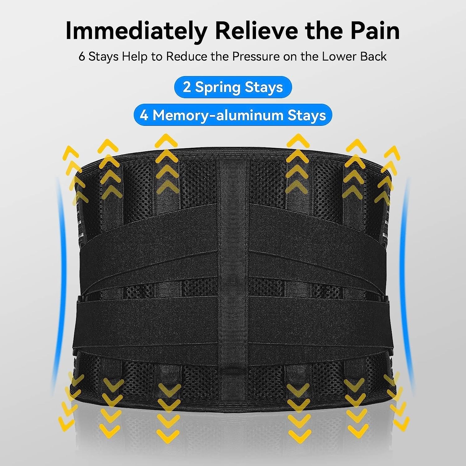 Cinturón de apoyo para la espalda para hombres y mujeres, tirantes para la espalda para aliviar el dolor lumbar, soporte lumbar con 6 estancias, soporte de cintura para aliviar la hernia discal ciátic