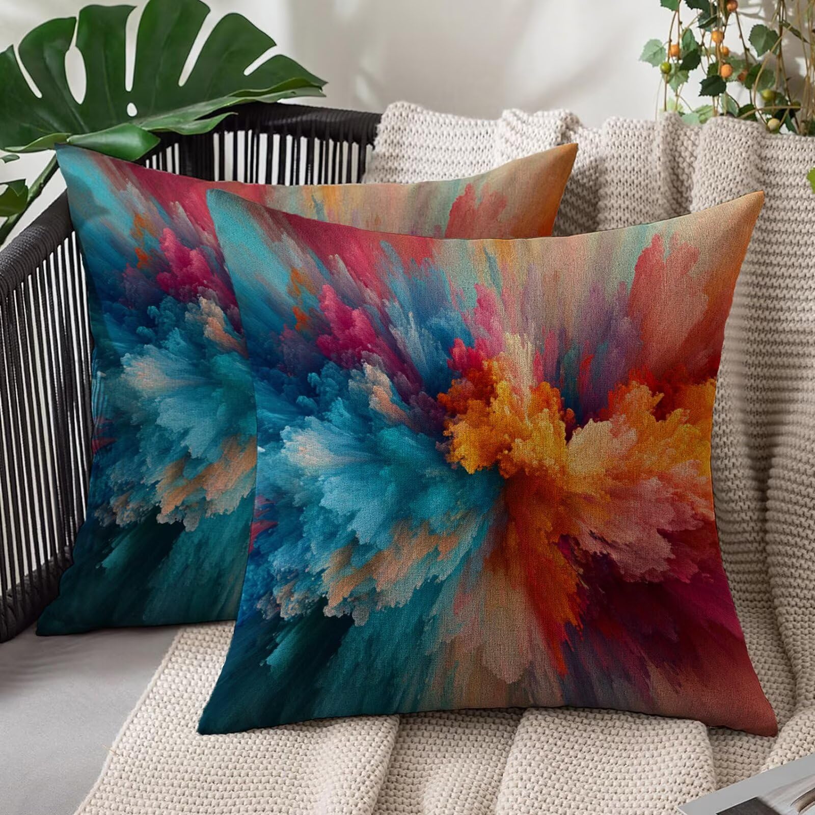 Housse de coussin imperméable 55x55 taie d'oreiller extérieure pour canapé et jardin