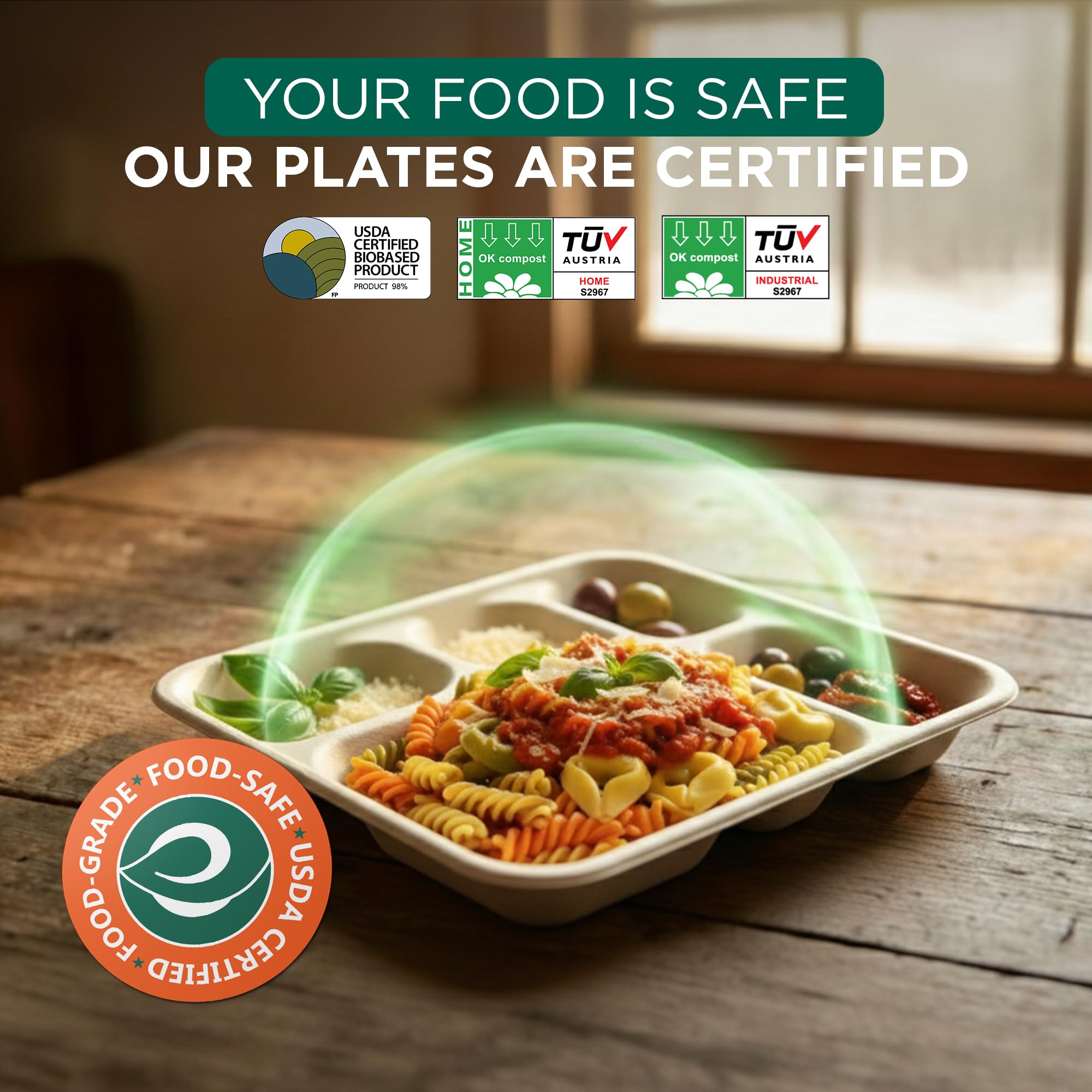 Eco Soul | 5 Compartment Bagasse Meal Tray | 11 Inch - Pack of 25 | Disposable Plates Big Size | Eco-Friendly, Sturdy & Heat-Safe | Ideal for Cafeterias & Meal Services | Plastic-Free 1