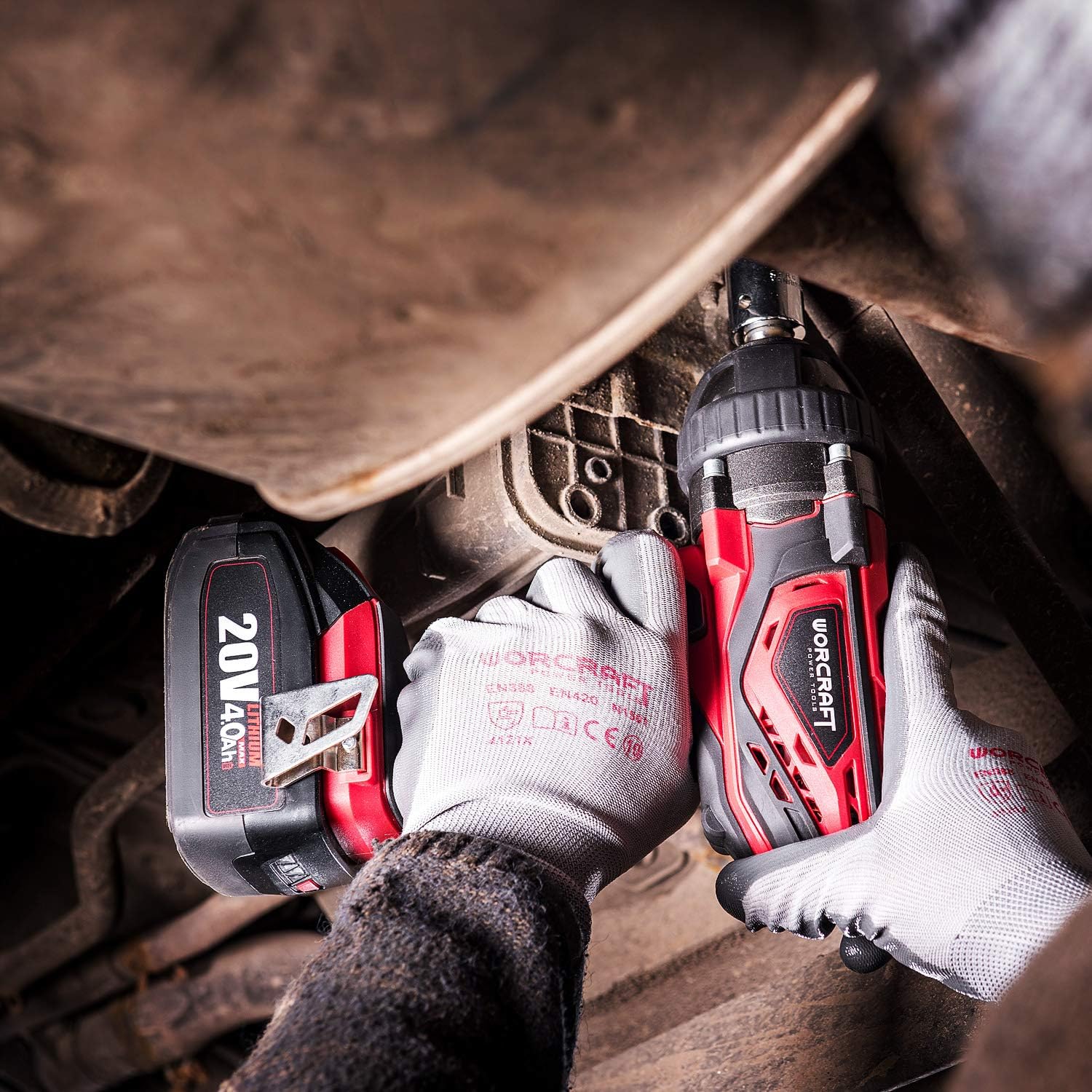 Close-up of the 1/2 inch anvil with detent pin on the WORCRAFT impact wrench.