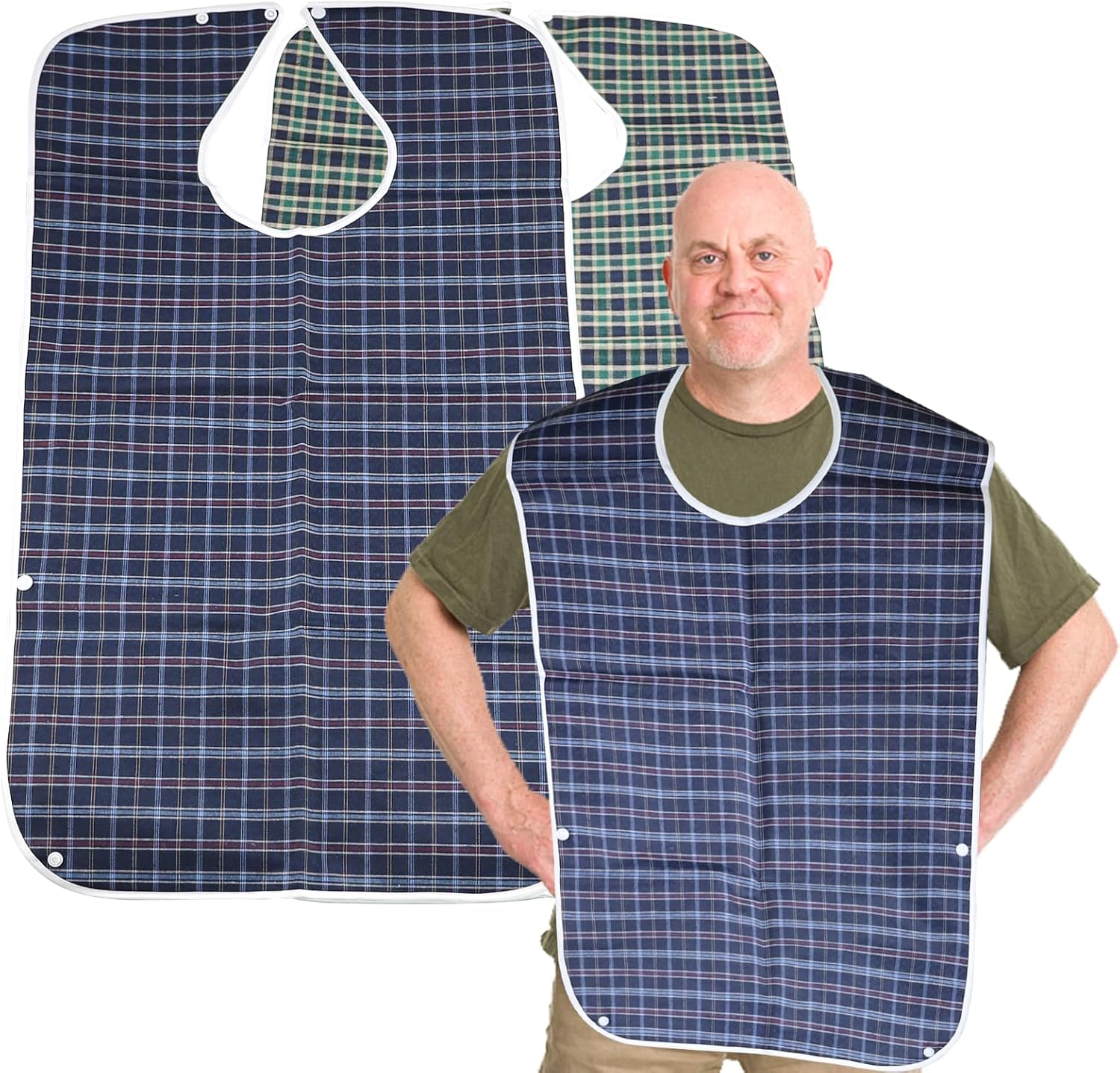 ZCYKJ 2 Pack Washable Adult Bibs for Elderly, Reuasable Adult Dining