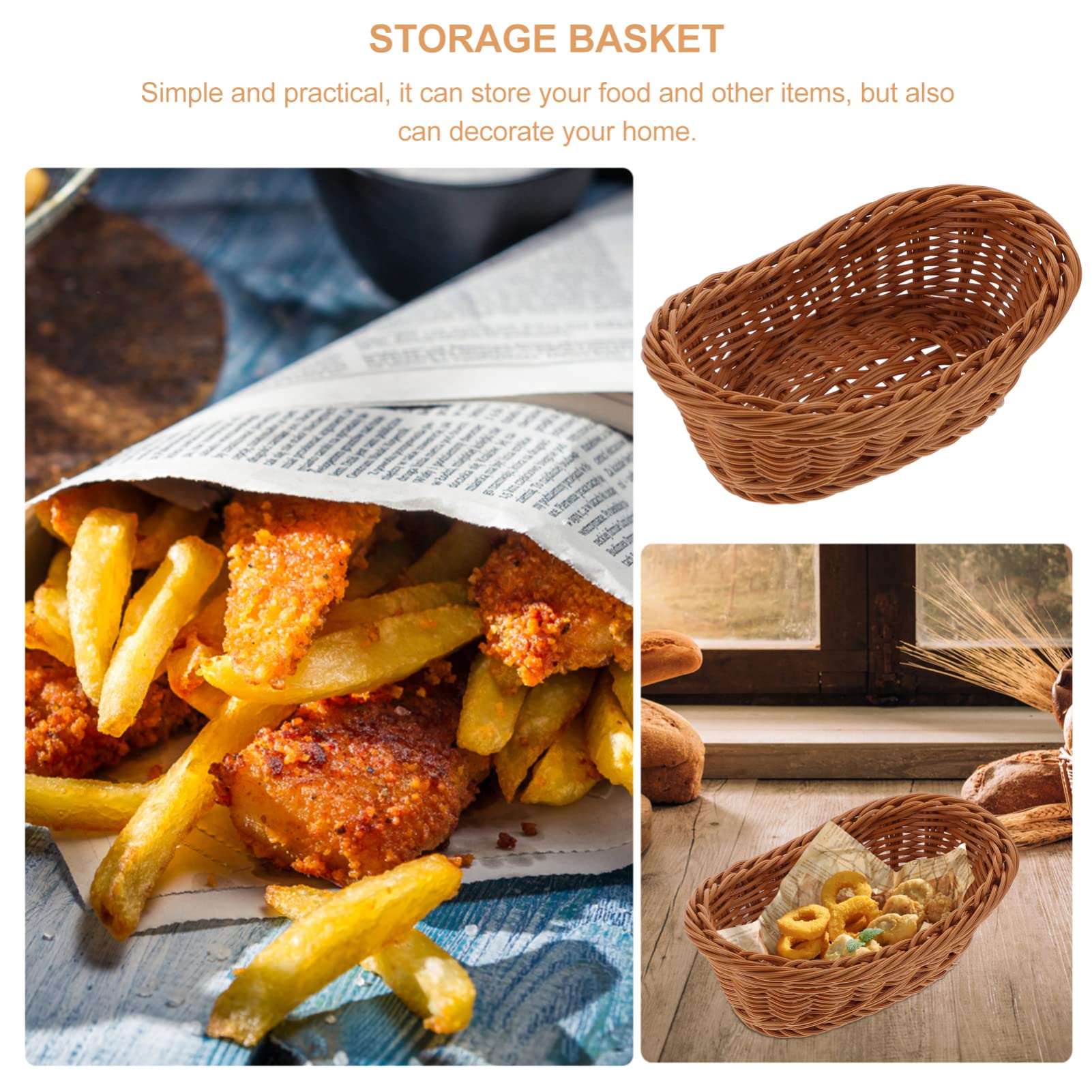 Luxshiny 2pcs Veggie Tray Poly Wicker Woven Bread Baskets Rustic Farmhouse Fruit Basket Tray Stackable Food Serving Holder for Home Kitchen Restaurant