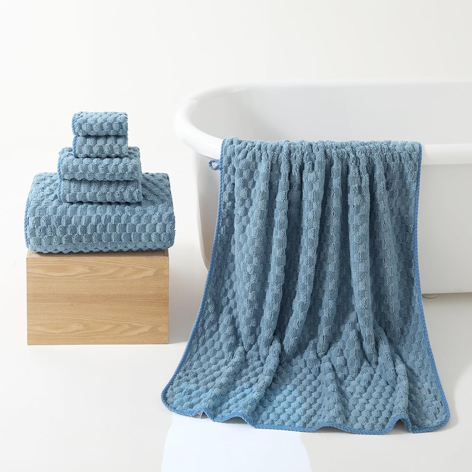 REDKISS Blue Microfiber Towels Set of 6-35x70 Inches Oversized Bath Sheets, Extra Large Bath Towels Set of 6, Super Soft Quick Dry Lint Free Absorbent Waffle Microfiber Shower Towels - Image 8