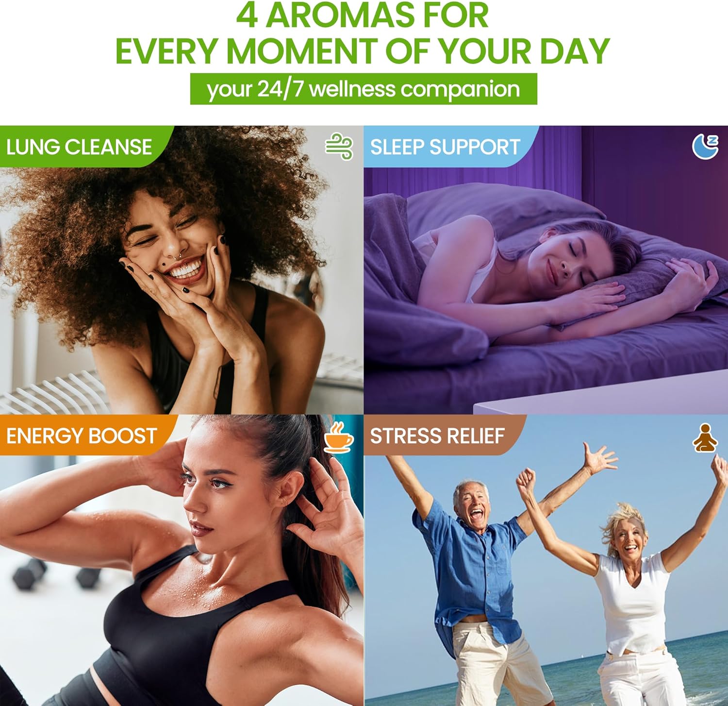 Herbal Diffuser Quartet, Lung, Sleep, Energy & Relax Diffuser with Extract of Mullein, Melatonin, Natural Caffeine and Chamomile, 100% Natural Swap, Complete Wellness Quartet, 600 Uses Each