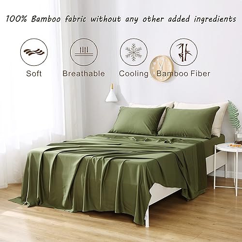 Miniatura 2 de Juego de sábanas de tamaño matrimonial, rayón derivado del bambú, juego de sábanas refrescantes, bolsillo profundo de hasta 16 pulgadas, 4 piezas