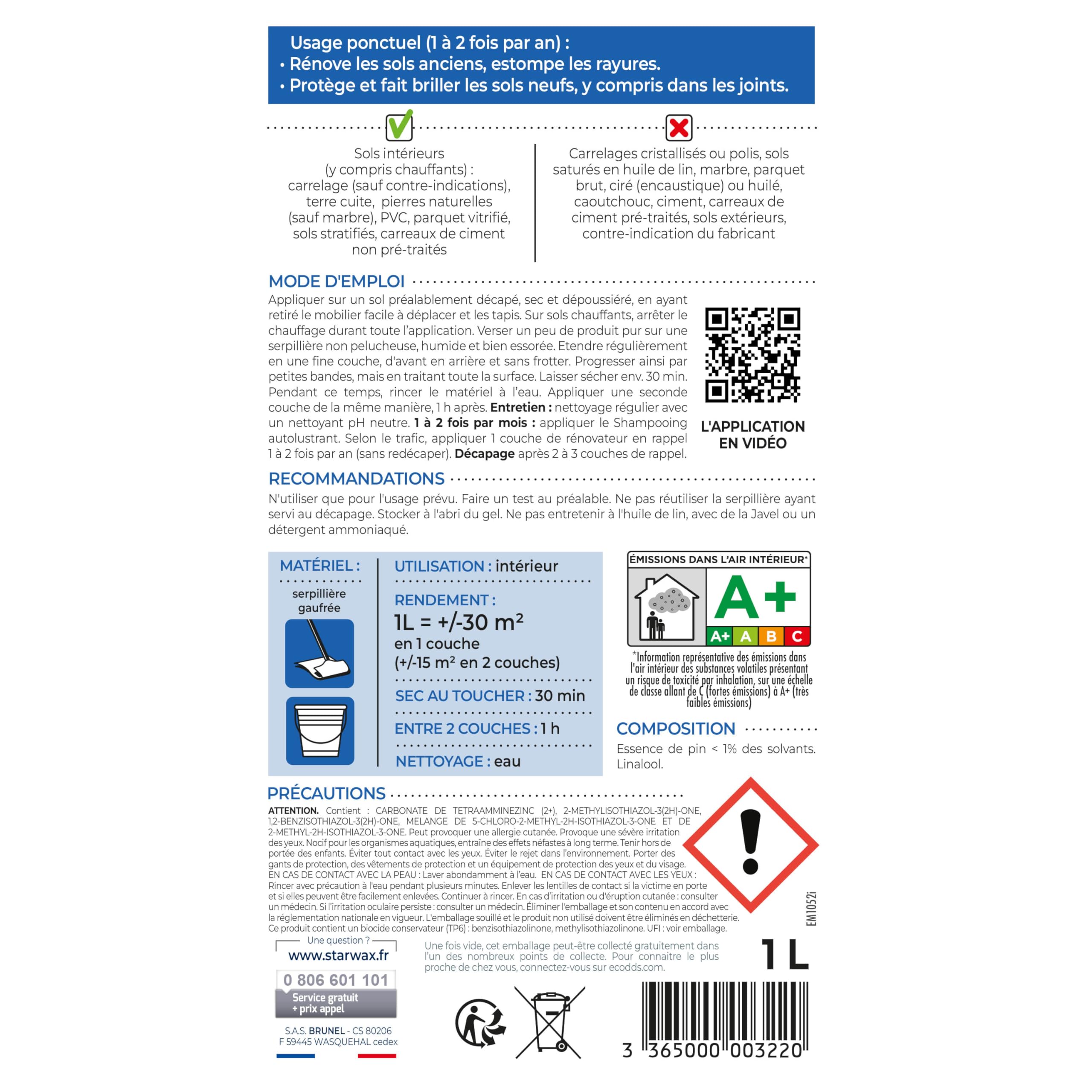 Starwax 322 renovateur brillante protector larga duree suelos Interieurs, 1 unidad