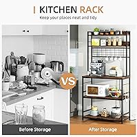 Vista 5 de Shintenchi Estante para panaderos con toma de corriente, gran espacio de almacenamiento, barra de café de 10 ganchos con panel de alambre de metal