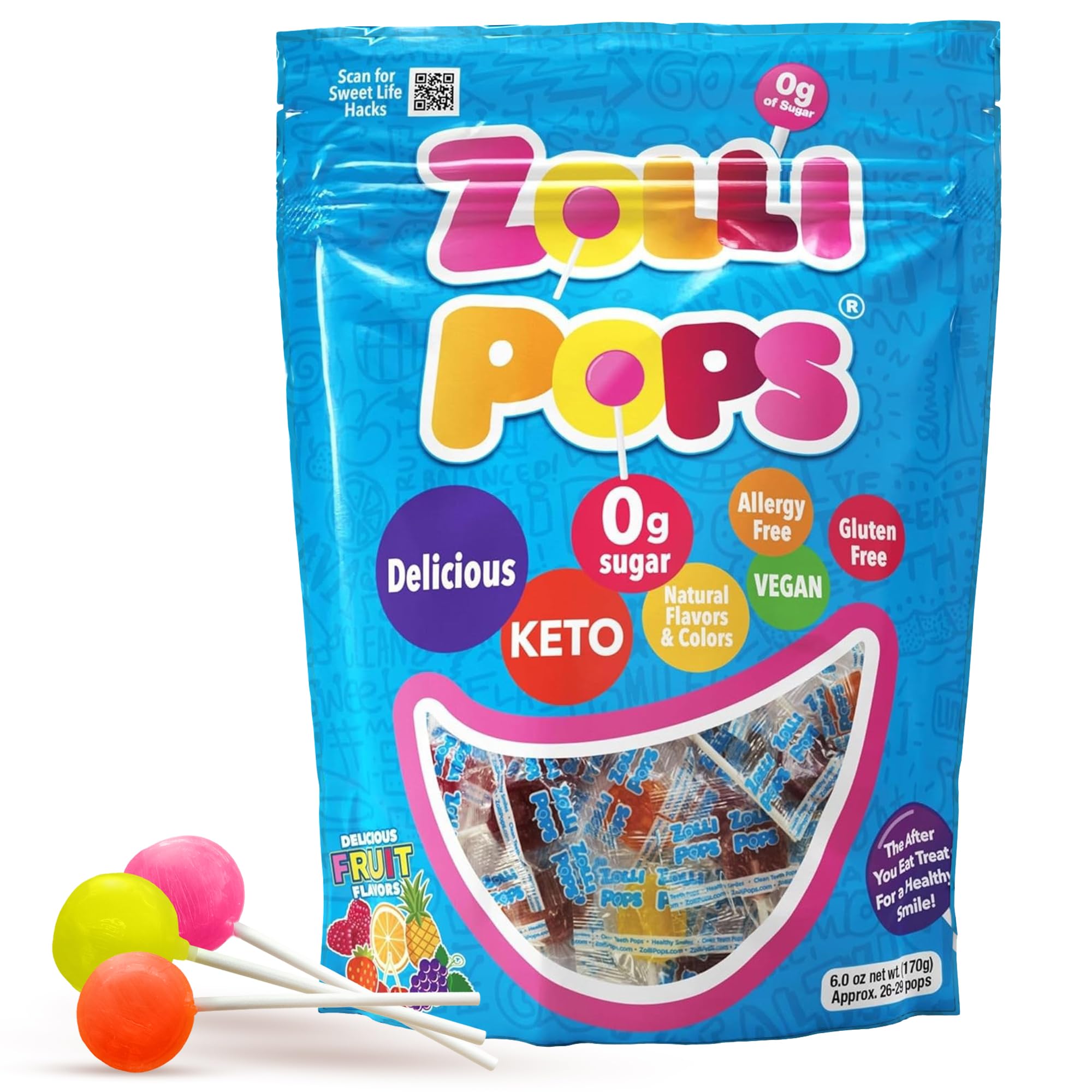 Clean Teeth Lollipops - Assorted Flavors 6oz - Anti-Cavity, Sugar-Free Candy for a Healthy Smile - Great for Kids, Diabetics, Vegan, and Keto Diet