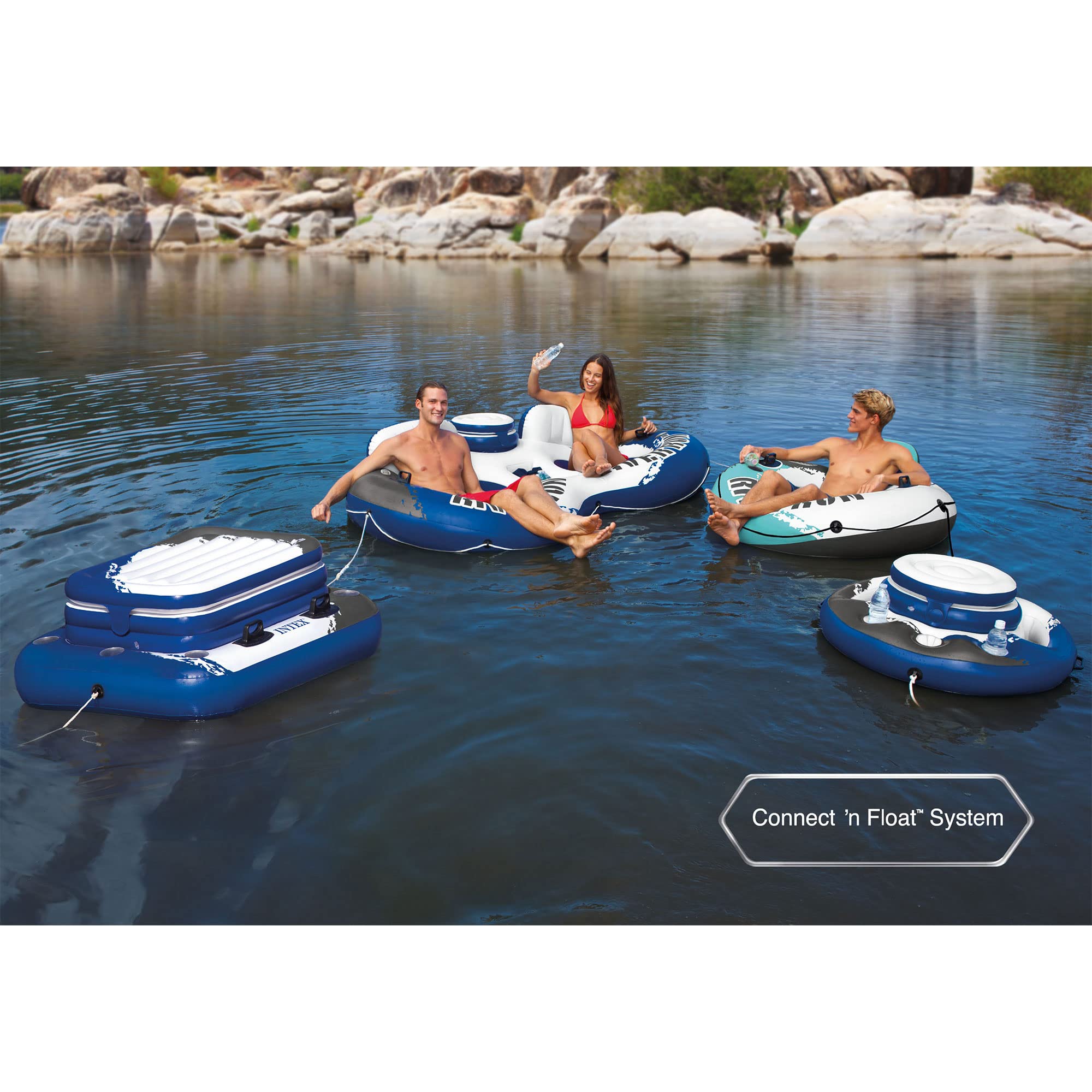 Intex Aqua River Run 1 Fire Edition Sport Lounge, Inflatable Water Float, 53" Diameter