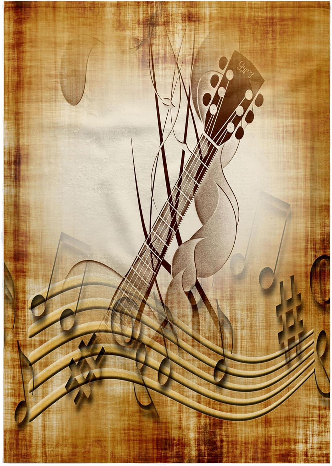 3dRose Brown Grunge Music Note Background with Electric Guitar Art 22x30 Bath Hand Pool Towel