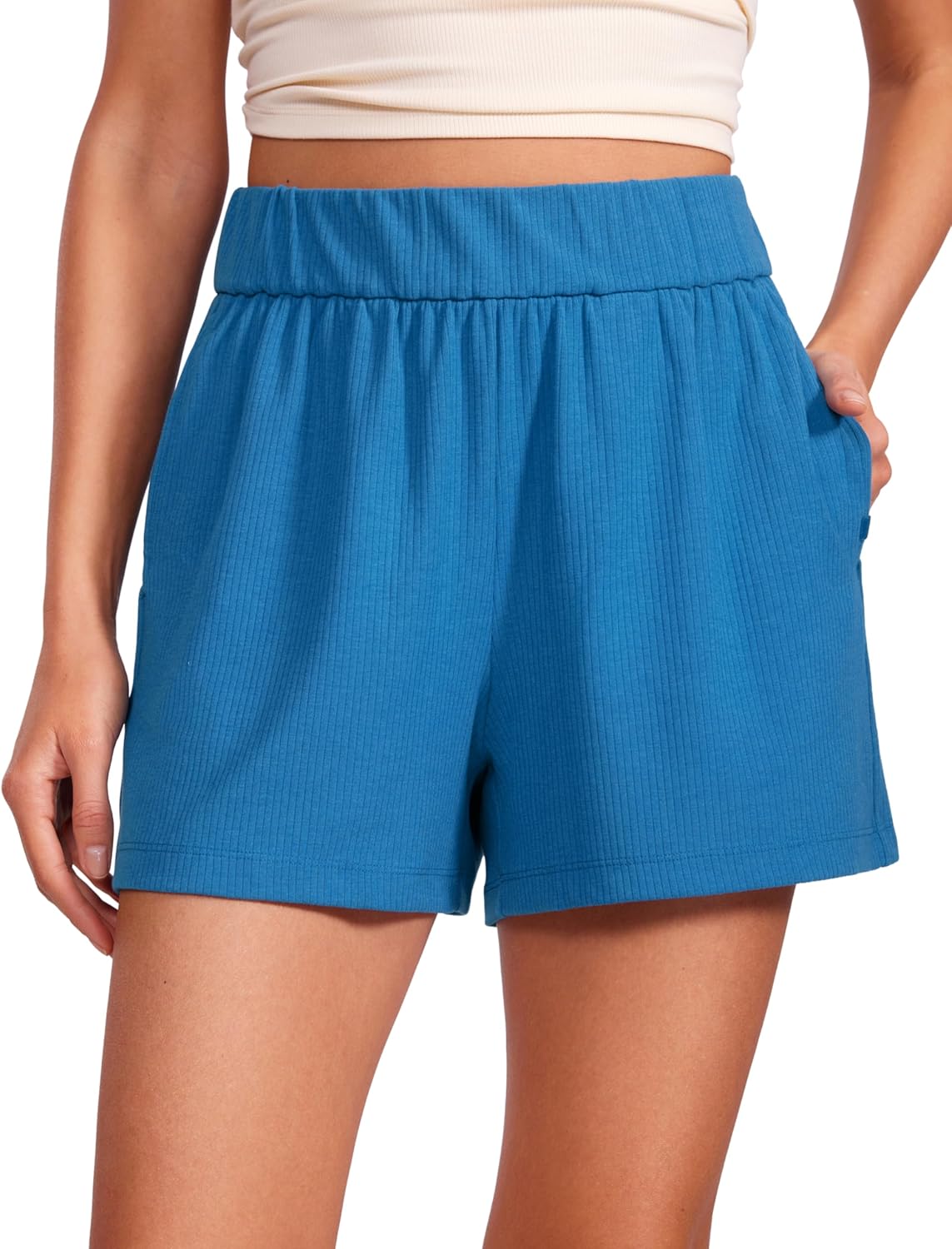 CRZ YOGA Comfy Ribbed Sweat Shorts for Women 3" - High Waisted Lyocell for Casual Lounge Athletic Jersey with Pockets