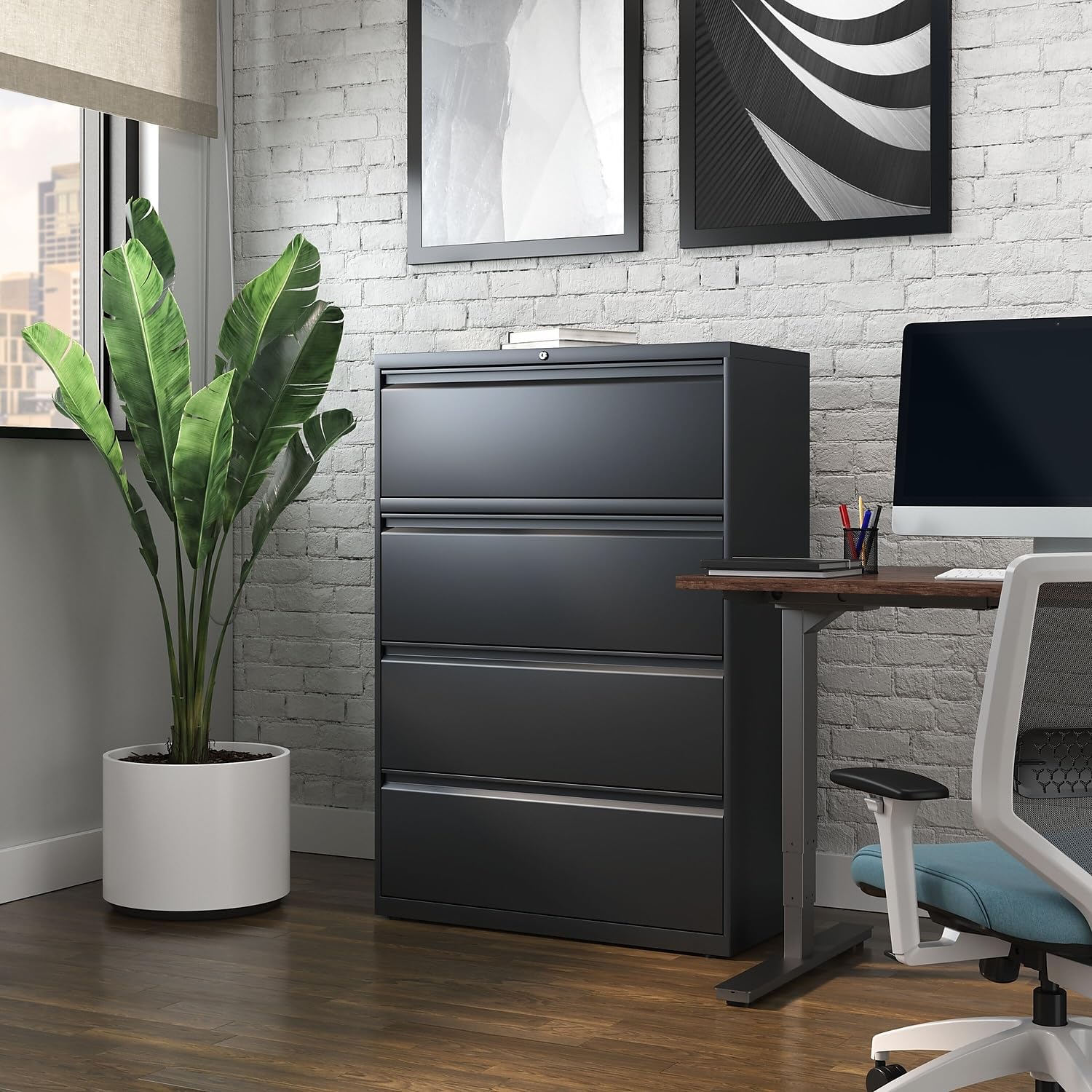 STAPLES Commercial 4-Drawer Lateral File Cabinet, Letter/Legal Size, Lockable, 52.36" H x 36" W x 18.62" D, Black (60925/17454)
