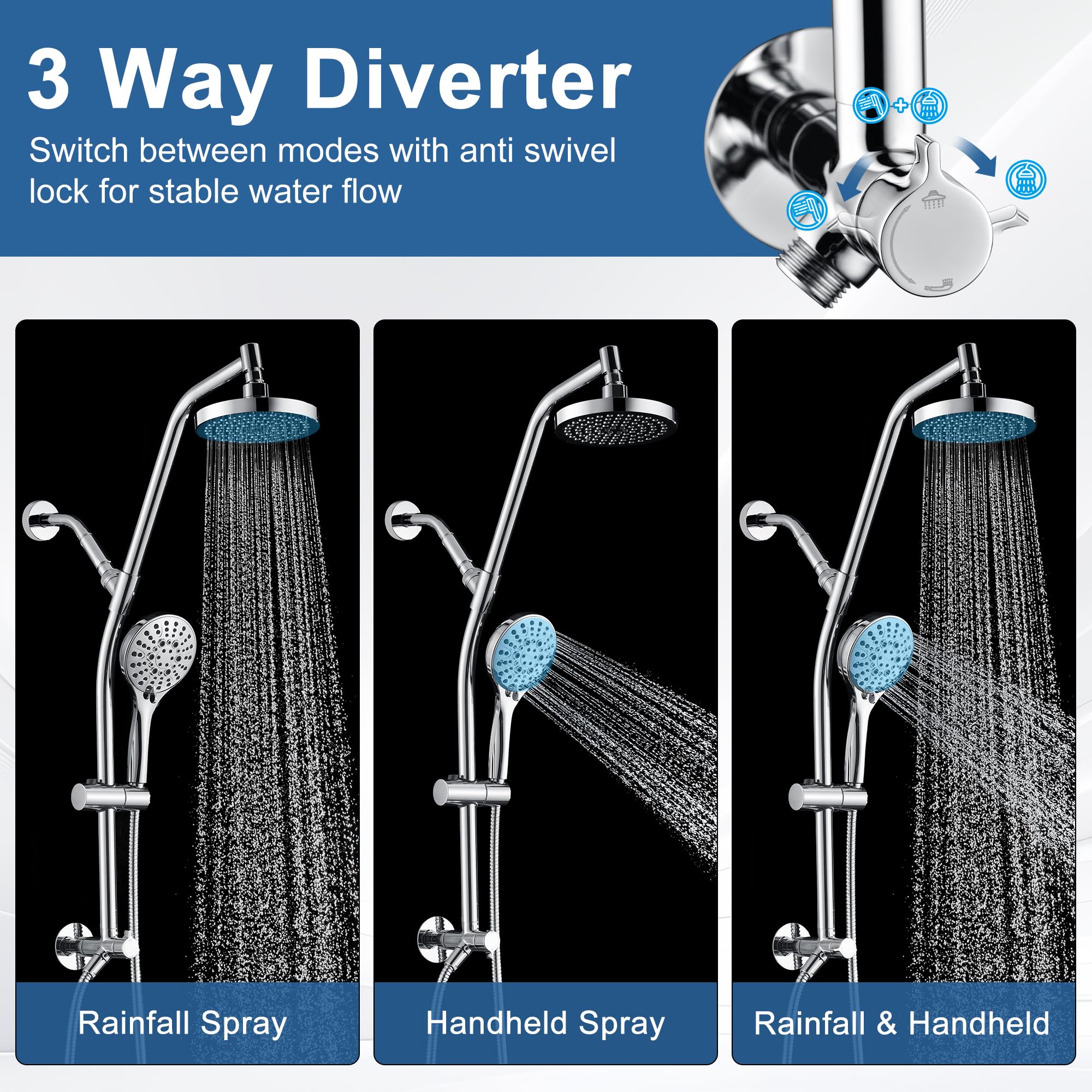 BRIGHT SHOWERS Rain Shower Heads System Solid Brass Sliding Bar