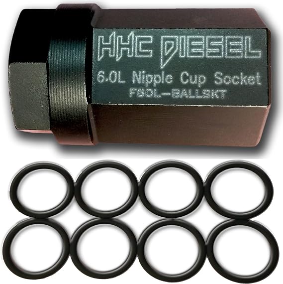 HHC Diesel ~Ford 6.0L Diesel Nipple Cup Socket Kit~ O-Rings & Tool (8: Heavy Duty Viton O-Rings & 1/2 Drive Nipple Cup Socket) F60L-BALLKIT