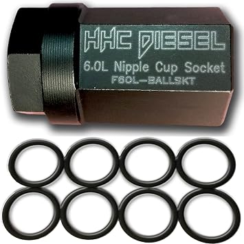 HHC Diesel Ford 6.0L Diesel Nipple Cup Socket Kit O-Rings & Tool 8 Heavy Duty Viton O-Rings & 1/2" Drive Nipple Cup Socket F60L-BALLKIT