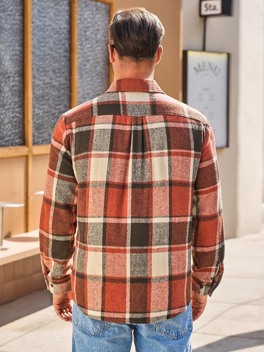 Yousify Mens Flannel Shirts Button Down Long Sleeve Cotton Plaid Shirt Jacket Casual Fall Shackets with Pockets - Image 3