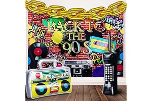 80's 90's Party Decorations Supplies with Inflatable Radio Boombox Backdrop