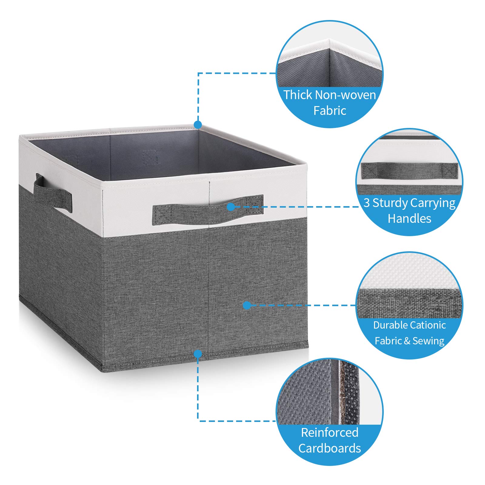 GhvyenntteS Aufbewahrungskörbe [3er Pack] Große faltbare für Regale, stabile Stoffwürfel-Aufbewahrungsboxen mit 3 Griffen Schrank, Kinderzimmer, Wohnzimmer (grau, 38,1 x 27,9 24,4 cm)