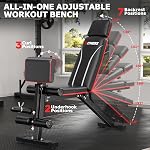 Fostoy Foldable Workout Bench, Adjustable Weight Bench for Home Gym, Multi Functional Gym Bench w/Leg Extension &Preacher Pad, Extra Headrest, Fast Folding Strength Training Incline Sit up Bench 800LB