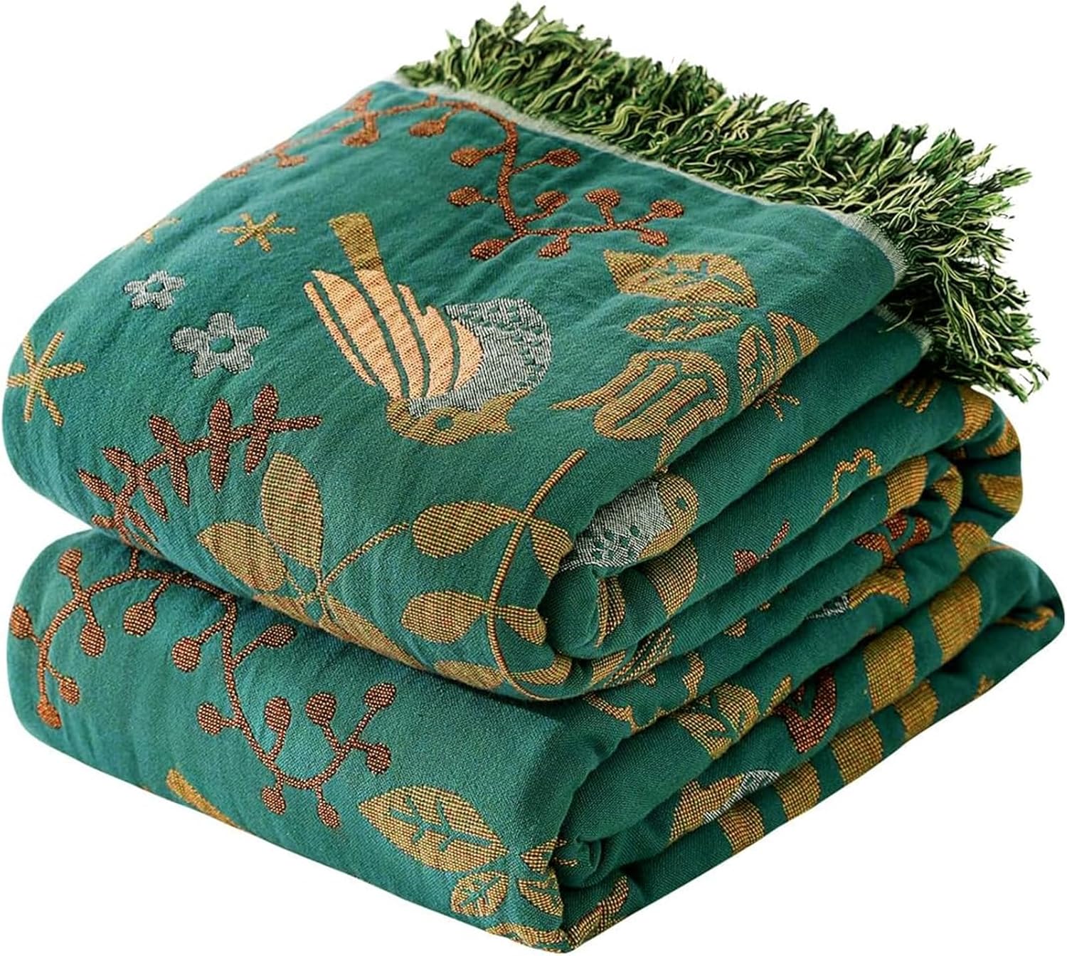 Boho Throw Blanket 50"x60", Soft Cozy 100% Cotton Blanket for Bed, Fall Blankets with Floral Bird Farmhouse Decor Breathable Lightweight All Season