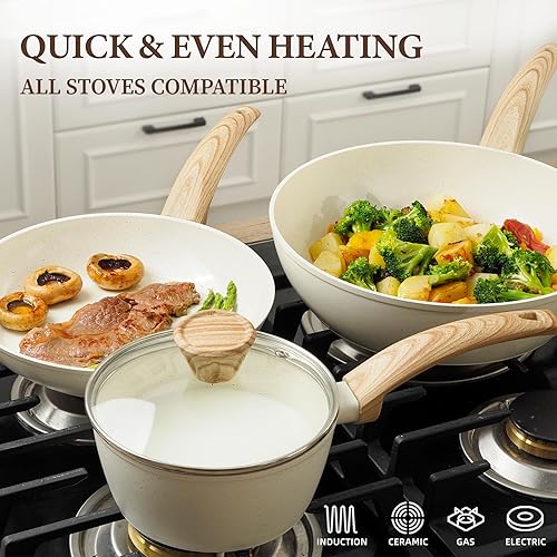 Miniatura 5 de 26 piezas de ollas y sartenes de cerámica antiadherentes, juego de utensilios de cocina no tóxico compatible con inducción con vaporeras, sin