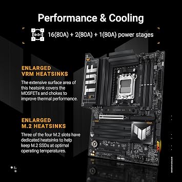 ASUS TUF Gaming X870-PLUS WiFi AMD AM5 X870 ATX Motherboard, 16+2+1, 80A SPS Power Stages, DDR5, PCIe 5.0 Ready, Four M.2 Slots, Wi-Fi 7, 2.5Gb LAN, HDMI, USB4 40Gbps, SATA 6 Gbps, USB 20Gbps Type-C