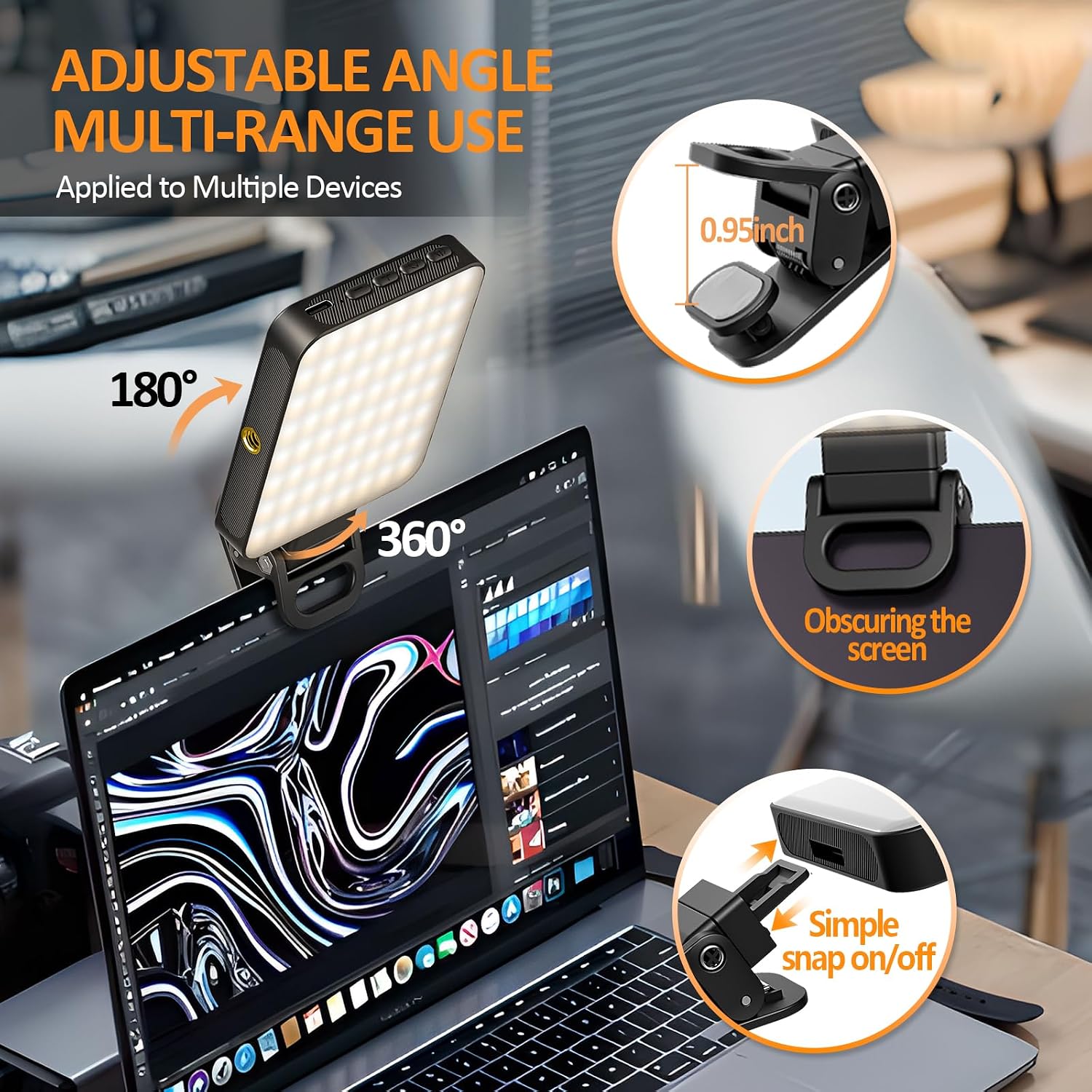 128 LED Rechargeable Portable Selfie Light Video Conference Lighting with Clip and Camera Tripod Adapter, 3 Lighting Modes, for Laptop/Phone, iPhone Camera, Youtube, TikTok,... - Image 3