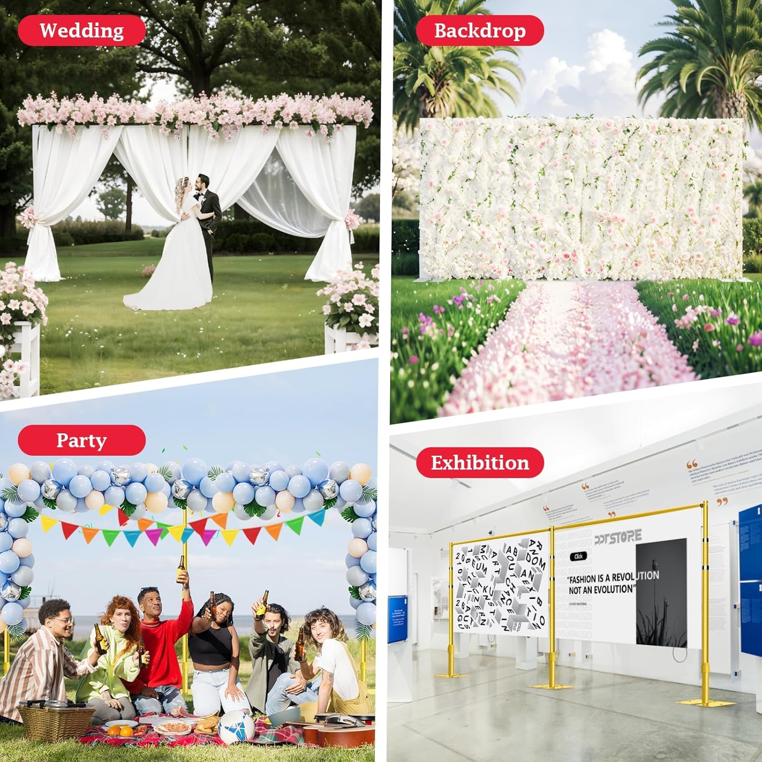 EMART Backdrop Stand Heavy Duty 8.9ftx20ft, Adjustable Pipe and Drape Photo Background Support Kit, Metal Frame with Flat Base for Wedding Birthday Party Banquet Decorations-Gold
