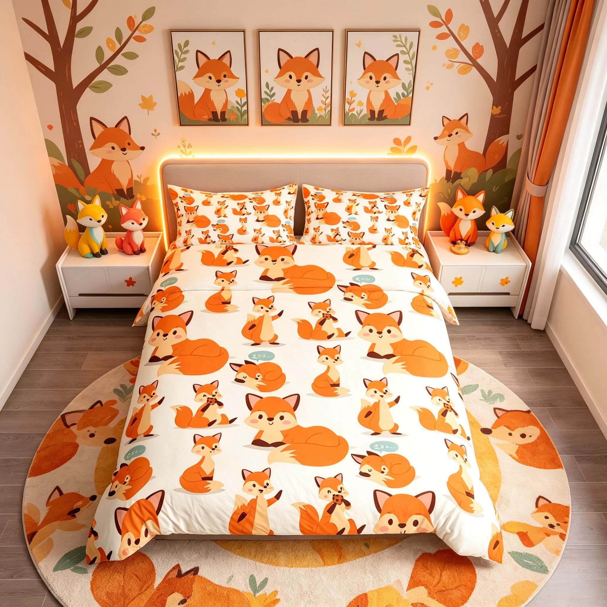 Loussiesd Cute Fox Print Bedding Set Fox Comforter Cover for Kids Children Wild Animal Theme Duvet Cover Lovely Woodland Fox Bedspread Cover Room Decor 2Pcs with 1 Pillowcase Junior/Cot Bed Size โ image 1