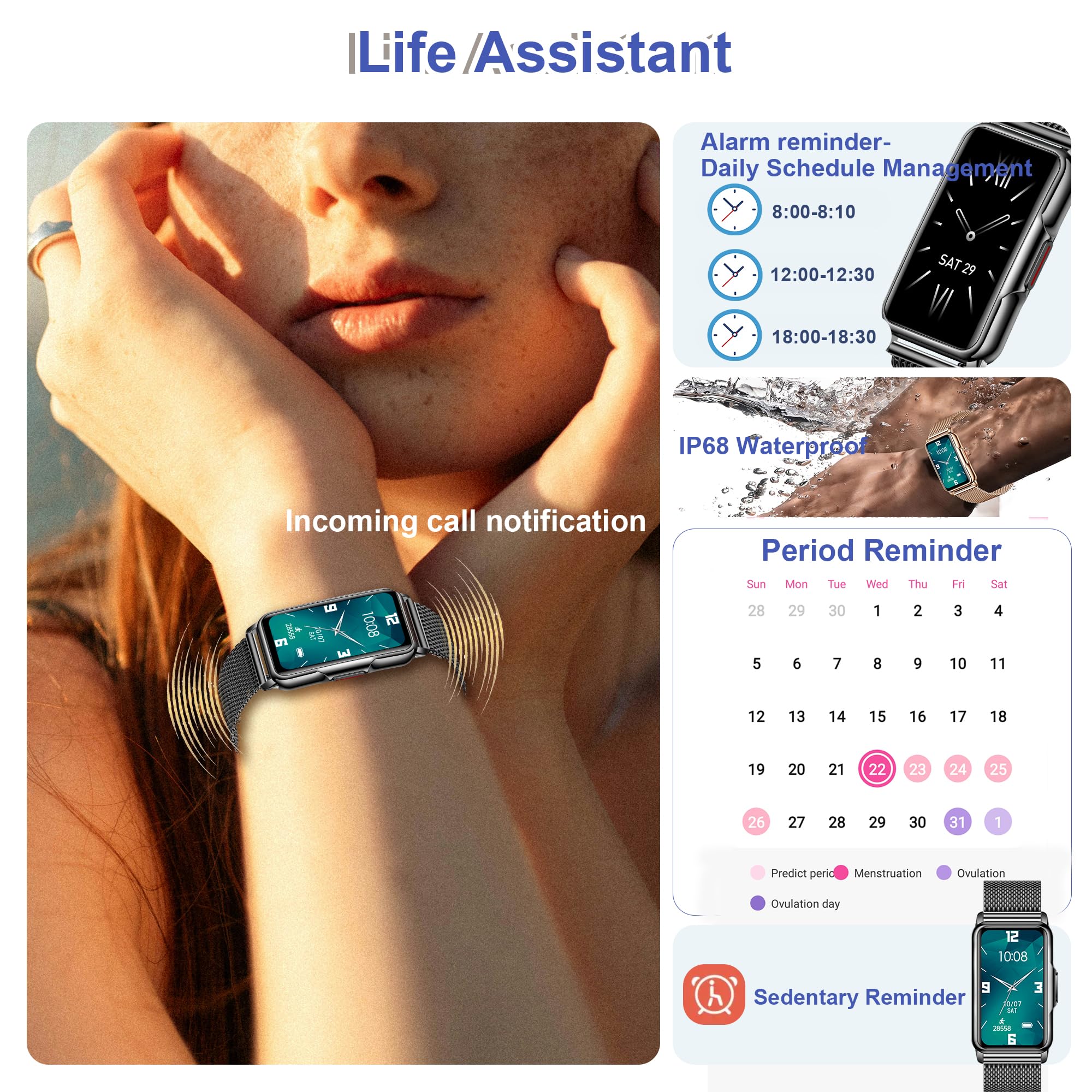 Smartwatch Uomo Donna, 1,47" HD 126+ Sportive Orologio Smartwatch con Notifiche Bluetooth, Pedometro, Monitoraggio del Sonno, Cardiometro SpO2, Fitness Tracker Impermeabile IP68 per Android/iOS