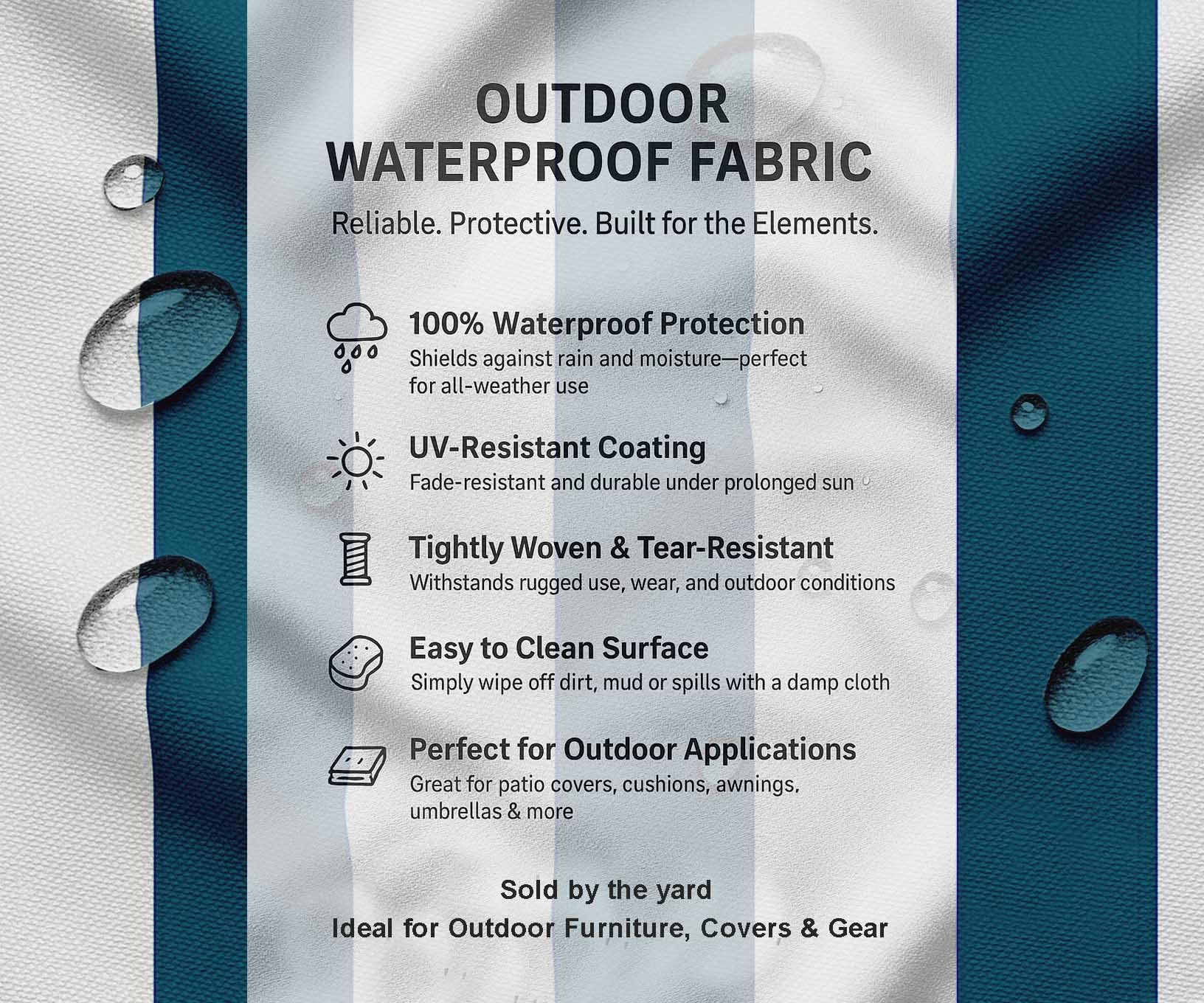 Soimoi Tela impermeable con estampado de rayas | Material para exteriores por 10 metros | Resistente al desgarro y a los rayos UV | Ideal para bolsos, ropa impermeable, funda, cortinas y toldos - Azul