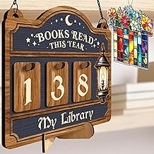 Books Read This Year Counter, Reading Tracker Sign for Home Library Decor, Book Suncatcher Ornament, Book Lover Gift for Librarian, Reader, Teacher, Women, Bookshelf Accessories for Wall &amp; Table FF754