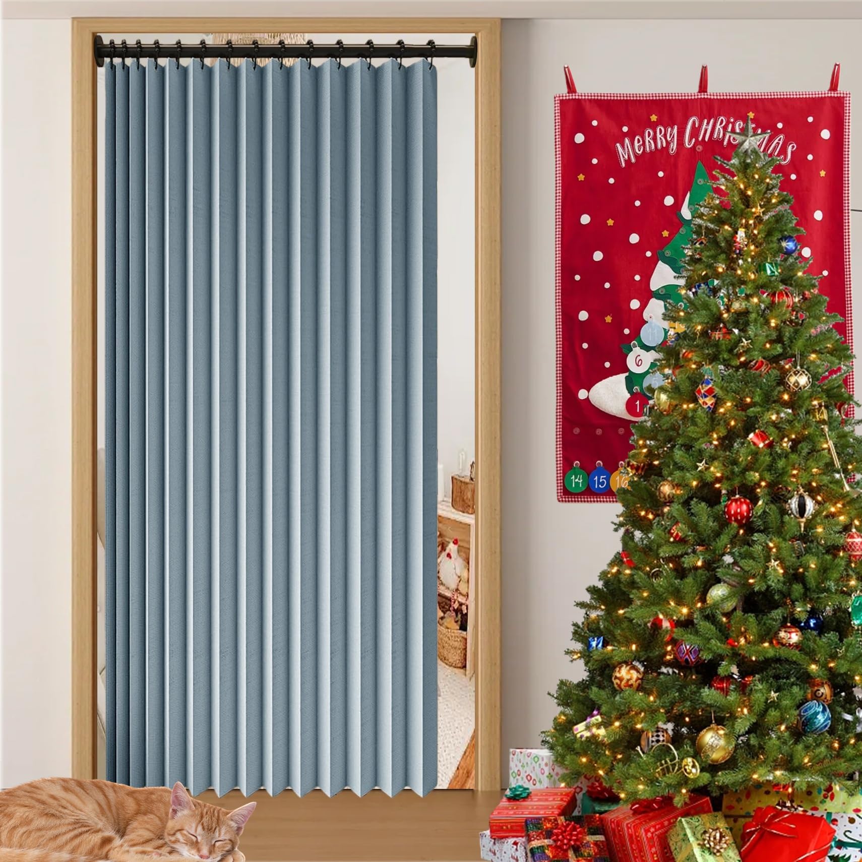 Cortina de Ducha Plegable 180 x 190 cm Imán a Prueba de Salpicaduras, Resistente, Cierre Rápido Cortinas de Ducha para Baño para Cocina, Comedor, Marco de Puerta, Azul
